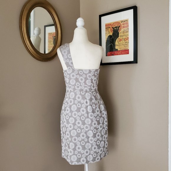 Anthropologie Moulinette Soeurs One Shoulder Silver Brocade Dress 2 - Picture 4 of 16